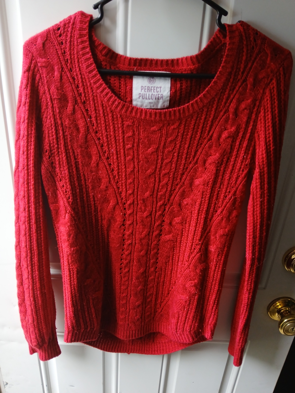 SO Red Cable Knit Crewneck Sweater